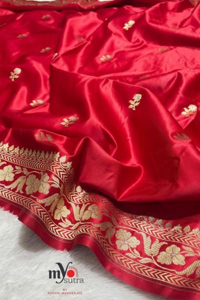 Mashru Katan Banarasi Silk Saree – Royal Fusion Silk Saree with Rich Zari Border & Luxe Finish - Image 4