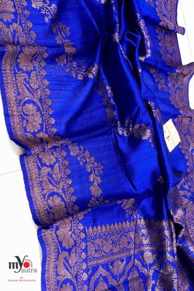Pure Dupion Tussar Banarasi Silk Saree – Antique Zari Handwoven Luxury (Silk Mark Certified) - Image 3