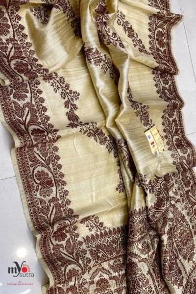 Pure Dupion Tussar Banarasi Silk Saree – Antique Zari Handwoven Luxury (Silk Mark Certified) - Image 4