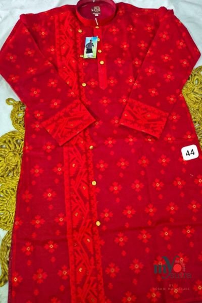 Designer Dhakai Jamdani Punjabi – Handwoven Jamdani Cotton Kurta - Image 3