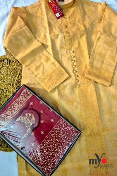 Designer Dhakai Jamdani Punjabi – Handwoven Jamdani Cotton Kurta - Image 4
