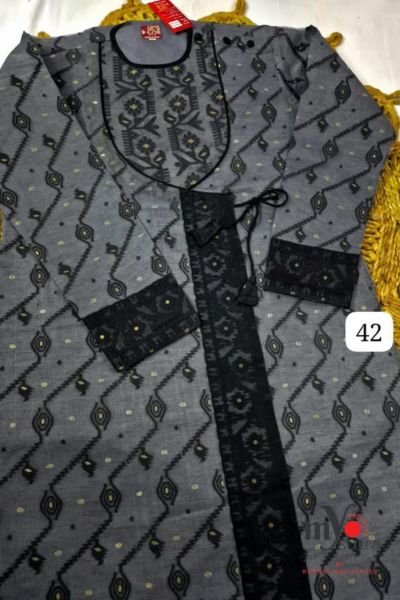 Designer Dhakai Jamdani Punjabi – Handwoven Jamdani Cotton Kurta - Image 6