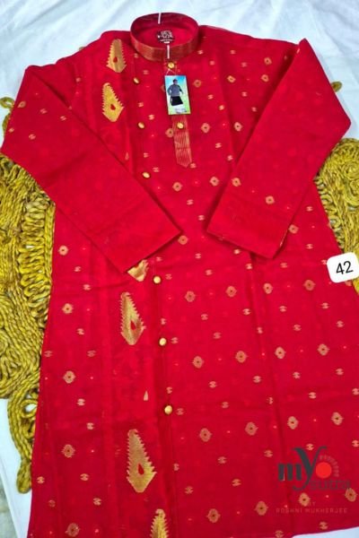 Designer Dhakai Jamdani Punjabi – Handwoven Jamdani Cotton Kurta - Image 9