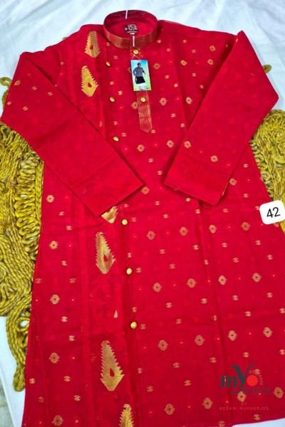 Designer Dhakai Jamdani Punjabi – Handwoven Jamdani Cotton Kurta - Image 10