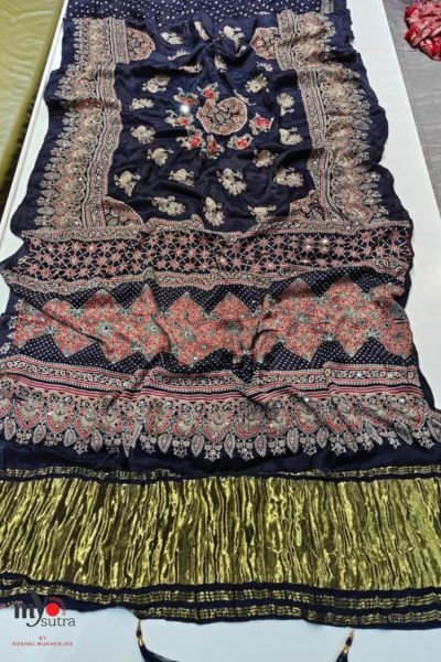 Exclusive Ajrakh Modal Silk Saree with Mirror Work – Designer Hand Block Print Silk Saree with Rich Border - Image 2