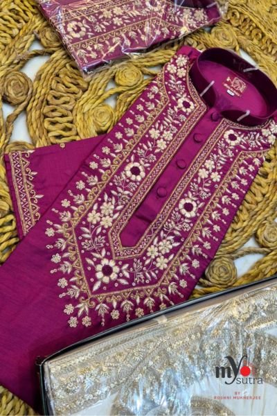 Silk Punjabi with Zardosi Work – Designer Embroidered Festive Kurta for Men - Image 3