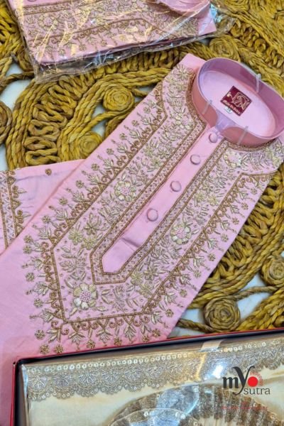 Silk Punjabi with Zardosi Work – Designer Embroidered Festive Kurta for Men - Image 4