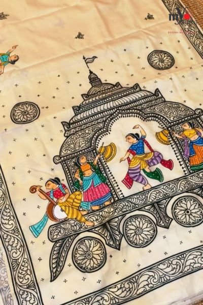 Pure Bishnupuri Mulberry Silk Saree with Hand Patachitra