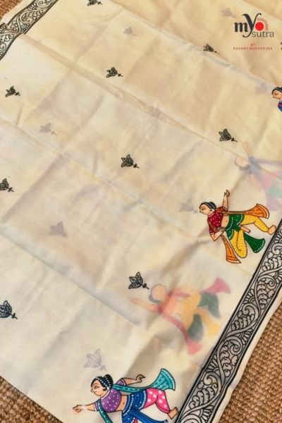 Pure Bishnupuri Mulberry Silk Saree with Hand Patachitra - Image 3