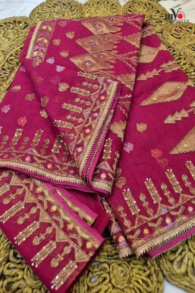 Dhakai Jamdani Saree with Aari Work – Handloom Designer Jamdani Silk Saree - Image 2
