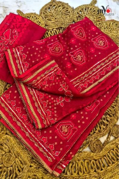 Dhakai Jamdani Saree with Aari Work – Handloom Designer Jamdani Silk Saree - Image 4