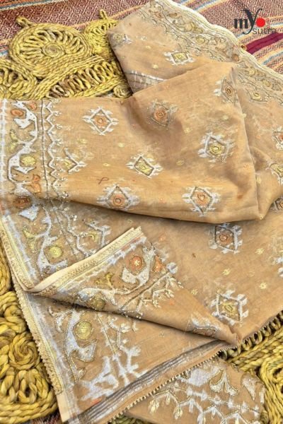 Dhakai Jamdani Saree with Aari Work – Handloom Designer Jamdani Silk Saree