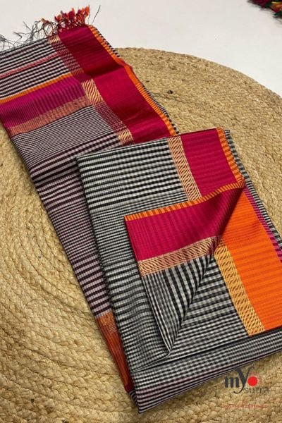 Maheshwari Silk Saree with Ganga Jamuna Border – Handwoven Silk Cotton Designer Saree