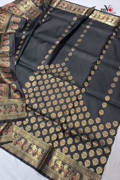 Pure Bishnupuri Swarnachori Katan Silk Saree – Handwoven Designer Silk Saree