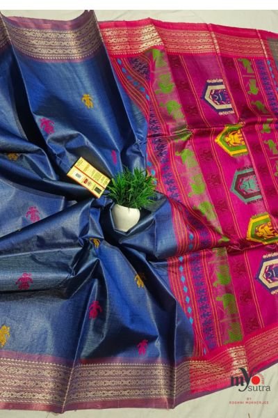 Pure Tussar Silk Saree with Vidarbha Border & Dolabedi Pallu