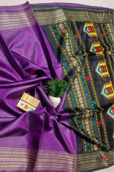 Pure Tussar Silk Saree with Vidarbha Border & Dolabedi Pallu - Image 4