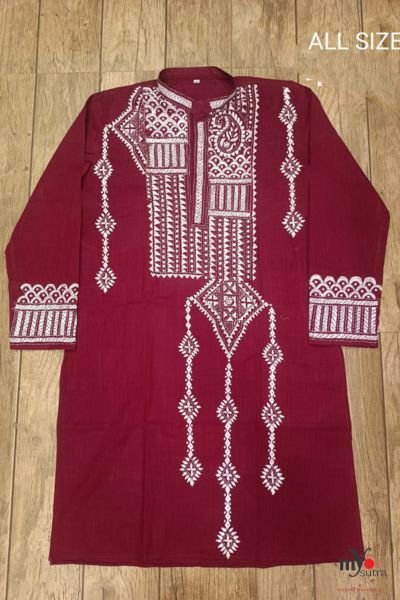 Pure Cotton Kantha Stitch Punjabi – Handcrafted Bengali Ethnic Wear for Men - Image 2