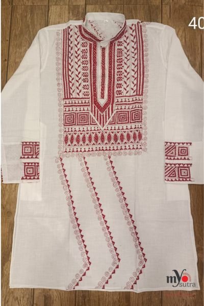 Pure Cotton Kantha Stitch Punjabi – Handcrafted Bengali Ethnic Wear for Men - Image 3