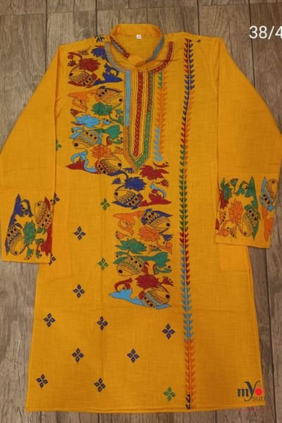 Pure Cotton Kantha Stitch Punjabi – Handcrafted Bengali Ethnic Wear for Men