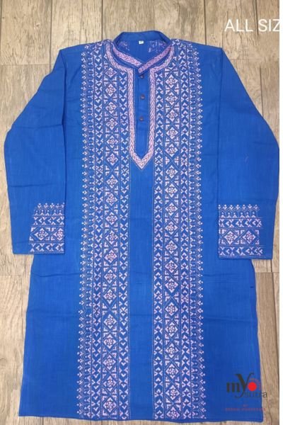 Pure Cotton Kantha Stitch Punjabi – Handcrafted Bengali Ethnic Wear for Men - Image 5